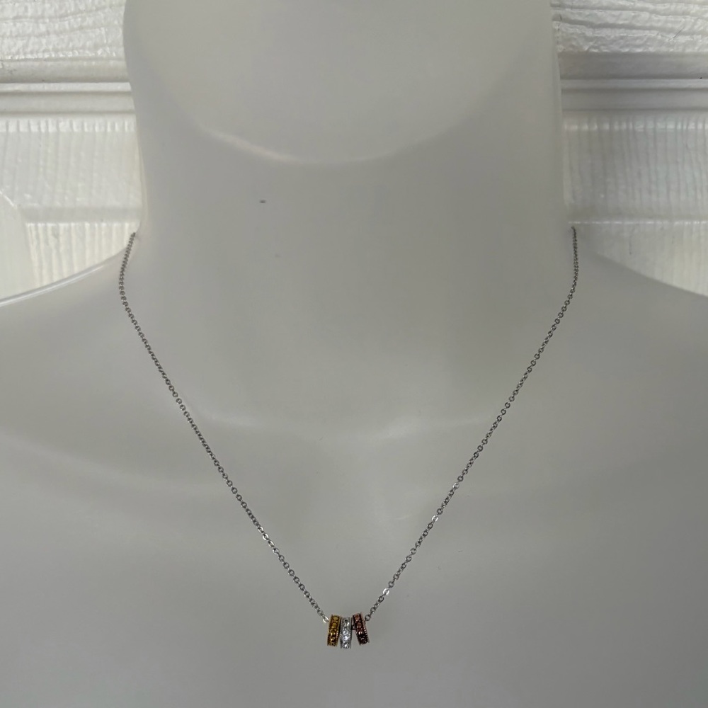 Swarovski Necklace Touchstone Crystal Tri-Color Necklace Gold/Silver 3 Rings